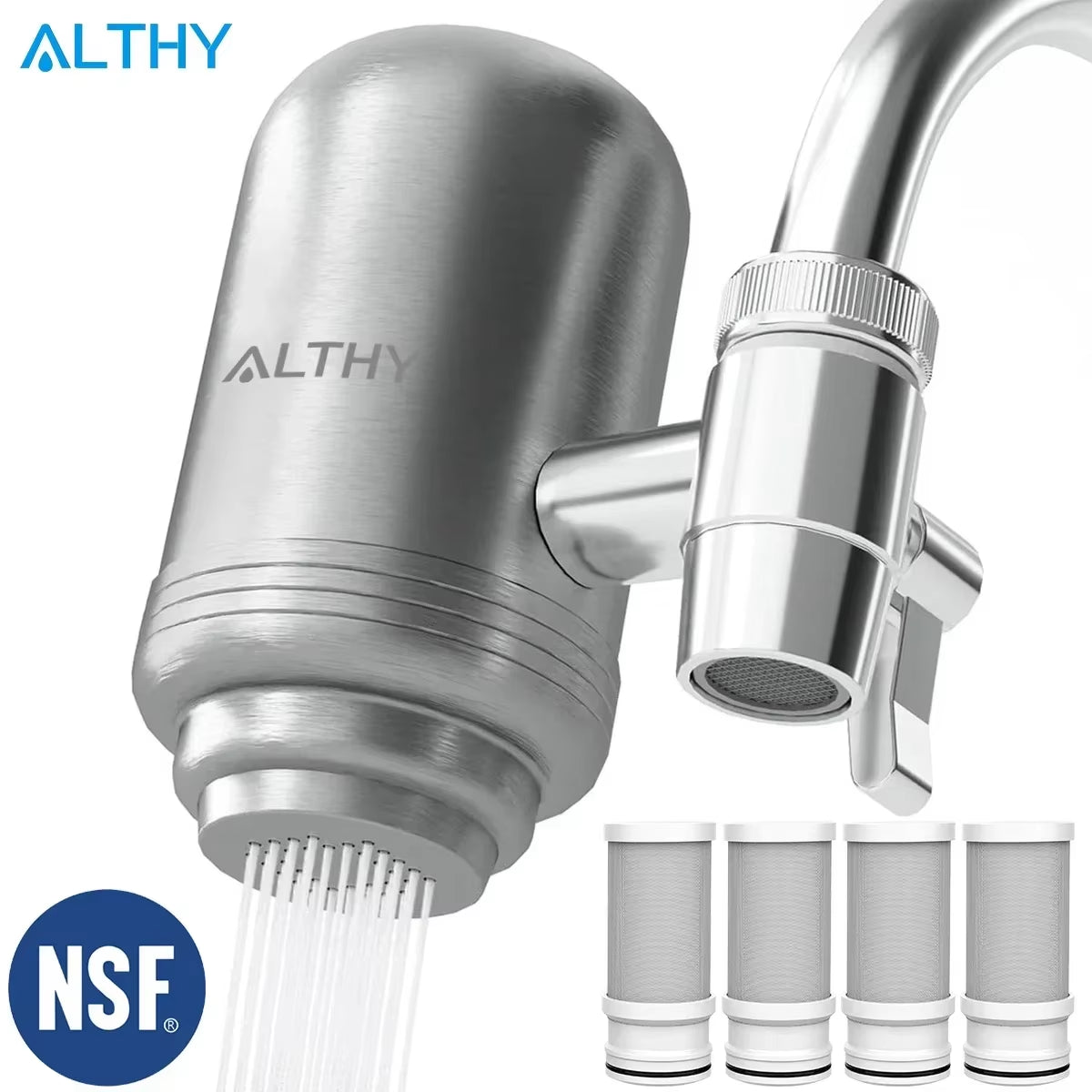 Stainless Steel Faucet Tap Water Filter Purifier System, NSF Certified Reduces Lead, Chlorine & Bad Taste Kitchen